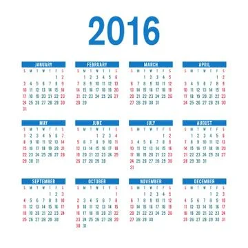 Calendar template 2016 스톡 일러스트