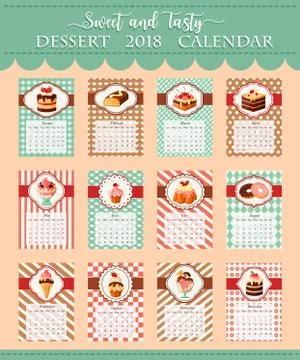 Calendar template 2018 of bakery vector desserts Stock Illustration