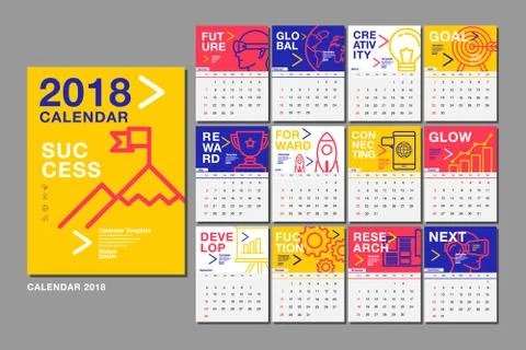 Calendar Template for 2018 Year. Vector Design Layout , Business Company. Stock Illustration