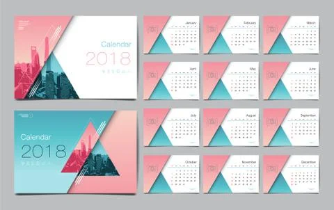 Calendar Template for 2018 Year. Vector Design Layout , Business Company. Stock Illustration