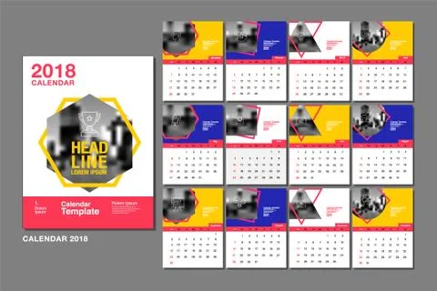 Calendar Template for 2018 Year. Vector Design Layout , Business Company. Stock Illustration