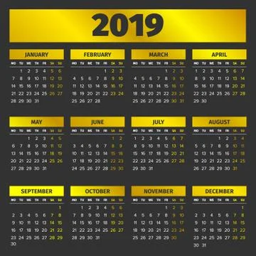 Calendar template 2019 Stock Illustration