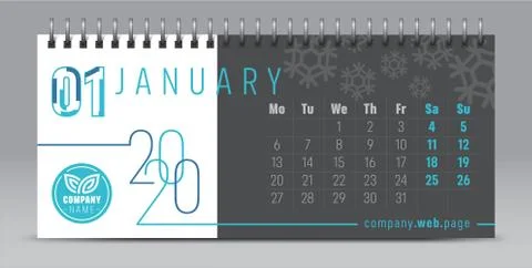 Calendar template for 2020 year. Vector planner diary in minimalist style. Typog Illustrazione stock