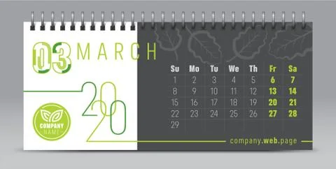 Calendar template for 2020 year. Vector planner diary in minimalist style. Typog Stock Illustration