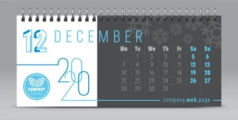 Calendar template for 2020 year. Vector and typographic planner diary in minimal Stock Illustration