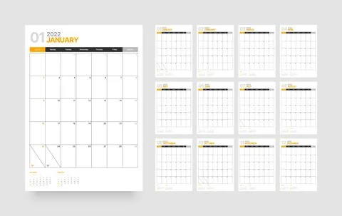 Calendar template for 2022 with week start on Sunday. Stock Illustration