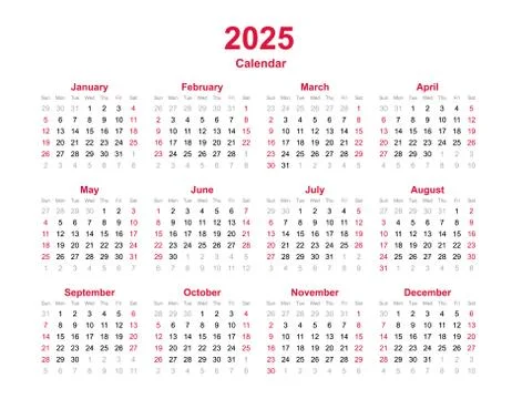 Calendar template 2025 Stock Illustration