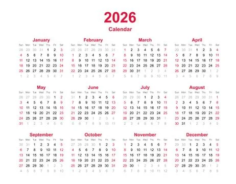 Calendar template 2026 Stock Illustration