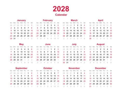 Calendar template 2028 Stock Illustration