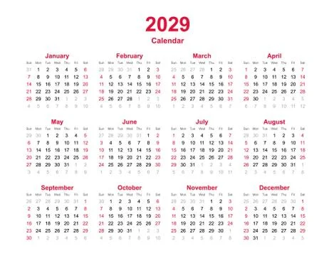 Calendar template 2029 Stock Illustration