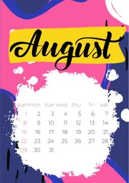 Calendar Template for August 2021. Week Starts on Sunday Stock Illustration