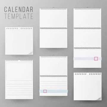 Calendar Template Set Vector. Realistic Calendar Blank Hanging On A Wall. Blank Illustrazione stock