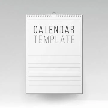Calendar Template Vector. Realistic Calendar Blank Hanging On A Wall. Empty Mock Illustrazione stock