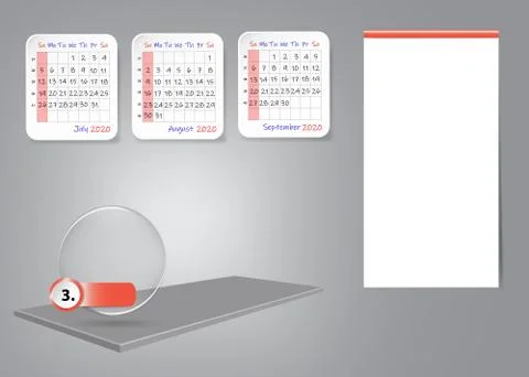 Calendar for third quarter of 2020 year template on 3d table Stock Illustration