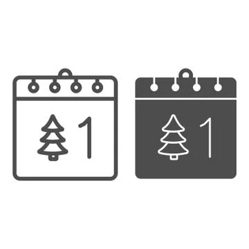 Calendar with tree line and solid icon. Date page with firtree and 1st of Stock Illustration