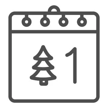 Calendar with tree line and solid icon. Date page with firtree and 1st of Stock-Illustration