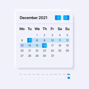 Calendar UI Template. Blue Gradient pickers. Neumorphism Widget concept イラスト素材