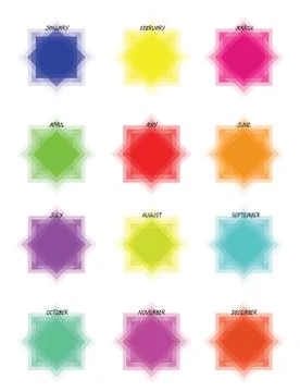 Calendar vector with months in multiple colors Stock Illustration