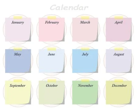 Calendar vector with post paper notes and months - new years calendar Stock Illustration