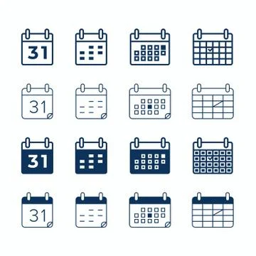 Calendar vector web icons. Day date and month agenda, calendar organizer memo Stock Illustration