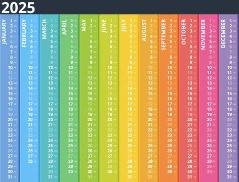 Calendar vertical, planner, date, calender, planner for 2025. Vector Stationery Stock Illustration
