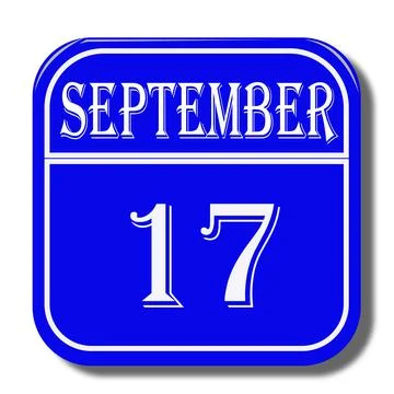Calendar web button - The 17th of september, three-dimensional rendering, 3D Stock Illustration