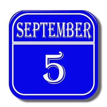 Calendar web button - The five of september, three-dimensional rendering, 3D Stock Illustration