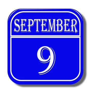Calendar web button - The ninth of september, three-dimensional rendering, 3D Stock Illustration