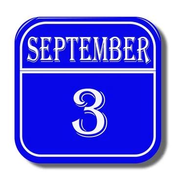 Calendar web button - The third of september, three-dimensional rendering, 3D Stock Illustration