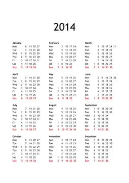 Calendar of year 2014 Stock Illustration