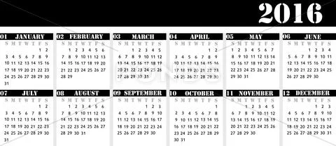 Calendar for the year 2016 for the desk calendar, strict business style Stock Illustration