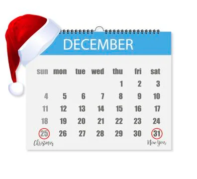 Calendar for year 2016 in flat style with Christmas hat Stock Illustration