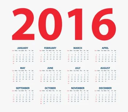 Calendar for the year 2016 Stock Illustration