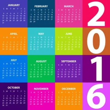 Calendar for the year 2016 Stock Illustration