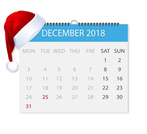 Calendar for the year 2017 in flat style with Christmas hat Stock Illustration
