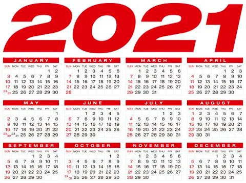 Calendar for year 2021, in vector format. Stock Illustration