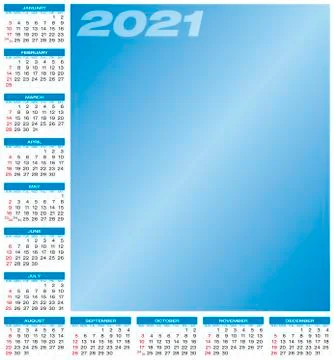 Calendar for year 2021, in vector format. Stock Illustration