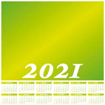 Calendar for year 2021, in vector format. Stock Illustration