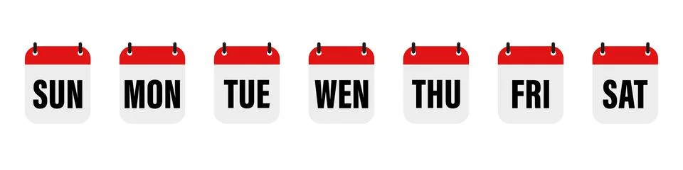 Calender , days of the week. Set every day a week . Vector icon. Flat, red an Stock Illustration
