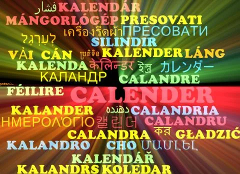 Calender multilanguage wordcloud background concept glowing Stock Illustration