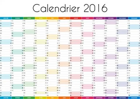 Calendrier 2016 - VERSION FRANCAISE Stock Illustration