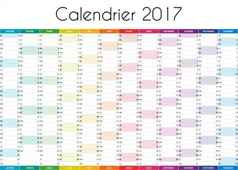 Calendrier 2017 - VERSION FRANCAISE Stock Illustration