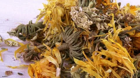 Calendula flowers, dried, tea Stock Footage 10810256