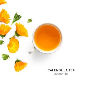 Calendula tea cup Foto stock