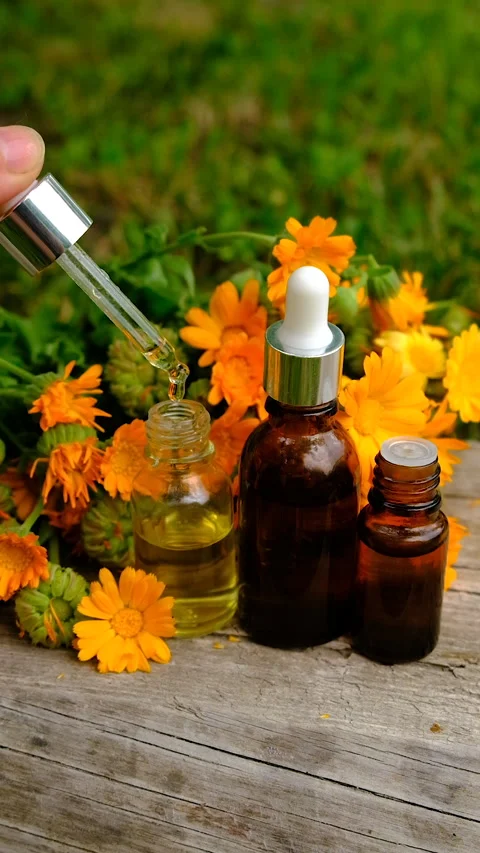 Calendula tincture and supplements. Selective focus. Stock Footage 314773027