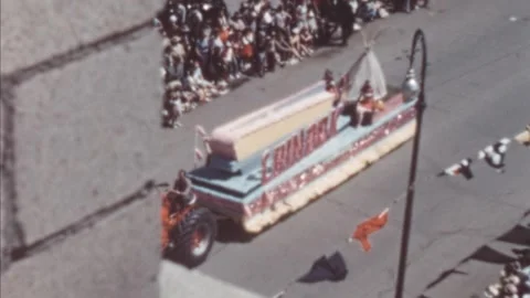 Calgary - 1948: Chinook Tribe float with Native Americans at Stampede Parade Stock Footage 290070898