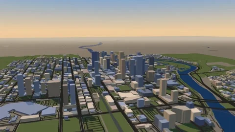 Calgary 3D isometric city skyline building blocks map animation afternoon Stock Footage 342315989