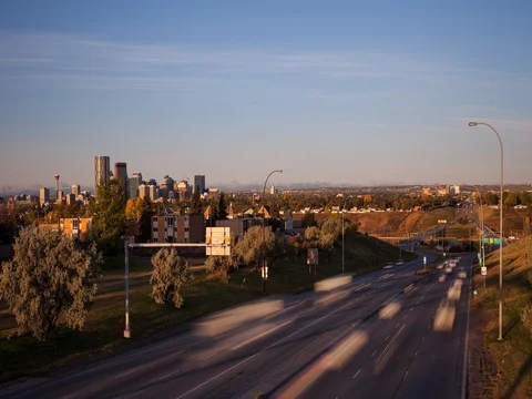 Calgary, AB, Canada - Trans-Canada Highway 1 after sunrise - Timelapse Stock Footage 75278329