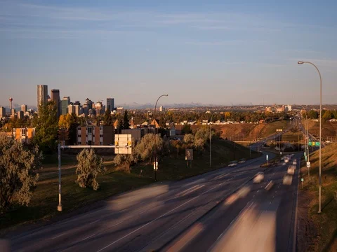 Calgary, AB, Canada - Trans-Canada Highway 1 after sunrise - Timelapse pan left Stock Footage 75284052