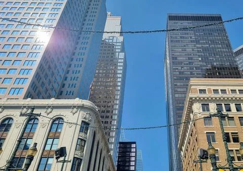 Calgary, Alberta, Canada - August 07, 2023: The downtown of Calgary. Skyscrap Stock Photos
